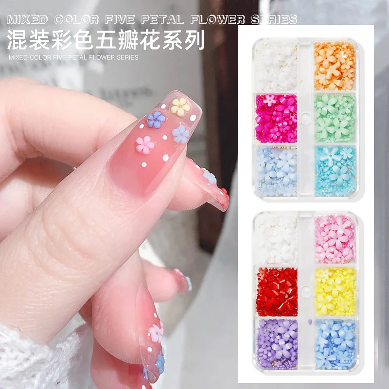 

3D White Acrylic Flower Nail Art Decorations Mixed Size Florets Charms Jewelry Gem Beads DIY Manicure Charms Design Accessories