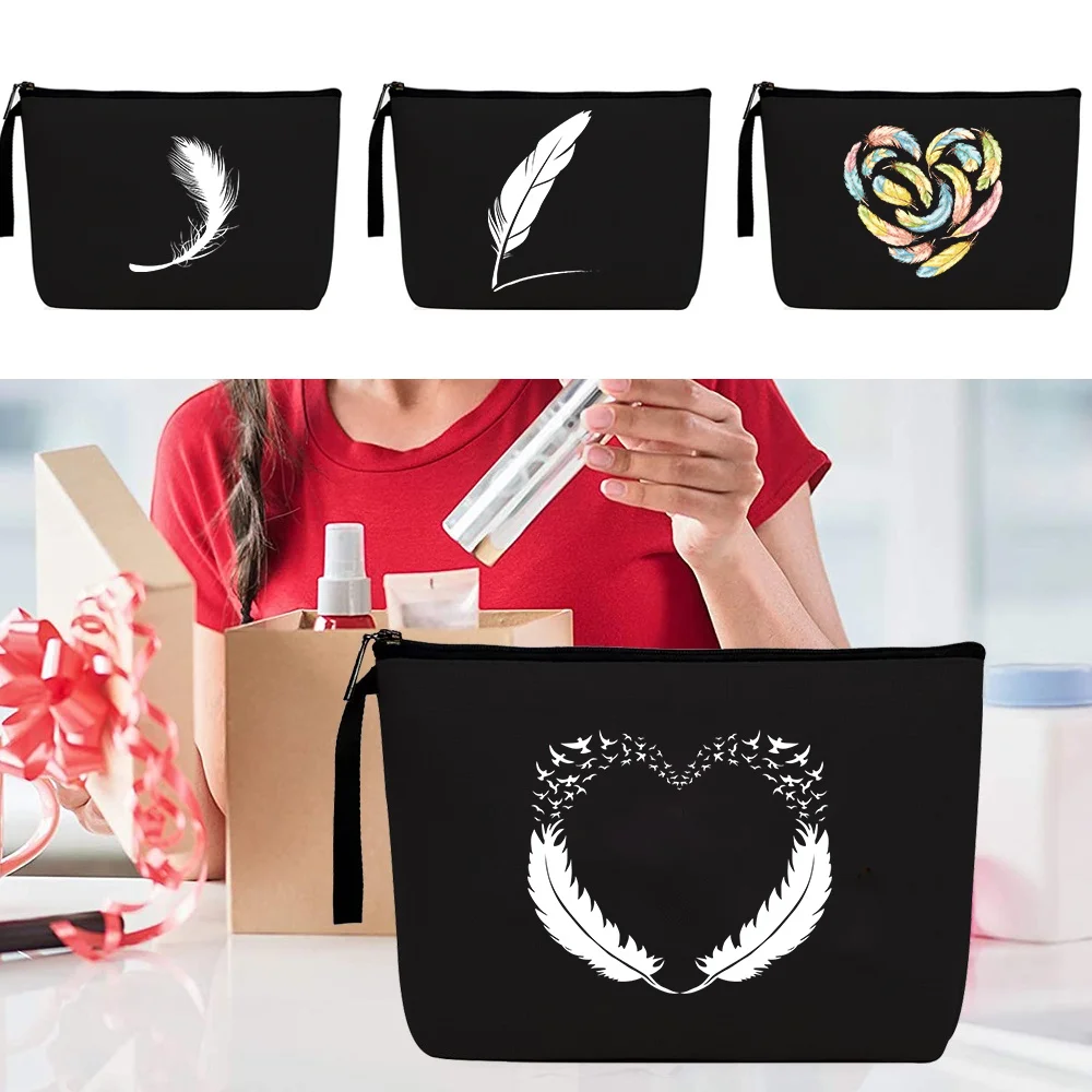 

Новая женская косметичка с принтом в виде перьев, складная Вместительная женская косметичка, Экологически чистая многоразовая сумка для хранения, шикарный карандаш
