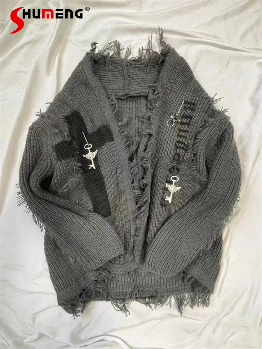 Винтажный кардиган Dark Subculture женский свитер Осень-зима Харадзюку рваный