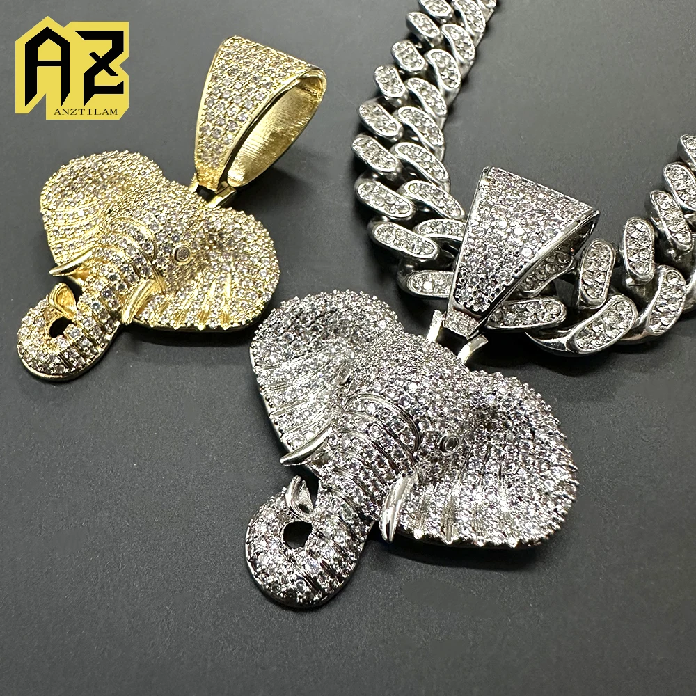 AZ Слон Iced Out кулон ожерелья для мужчин женщин блестящий циркон хип-хоп ювелирные
