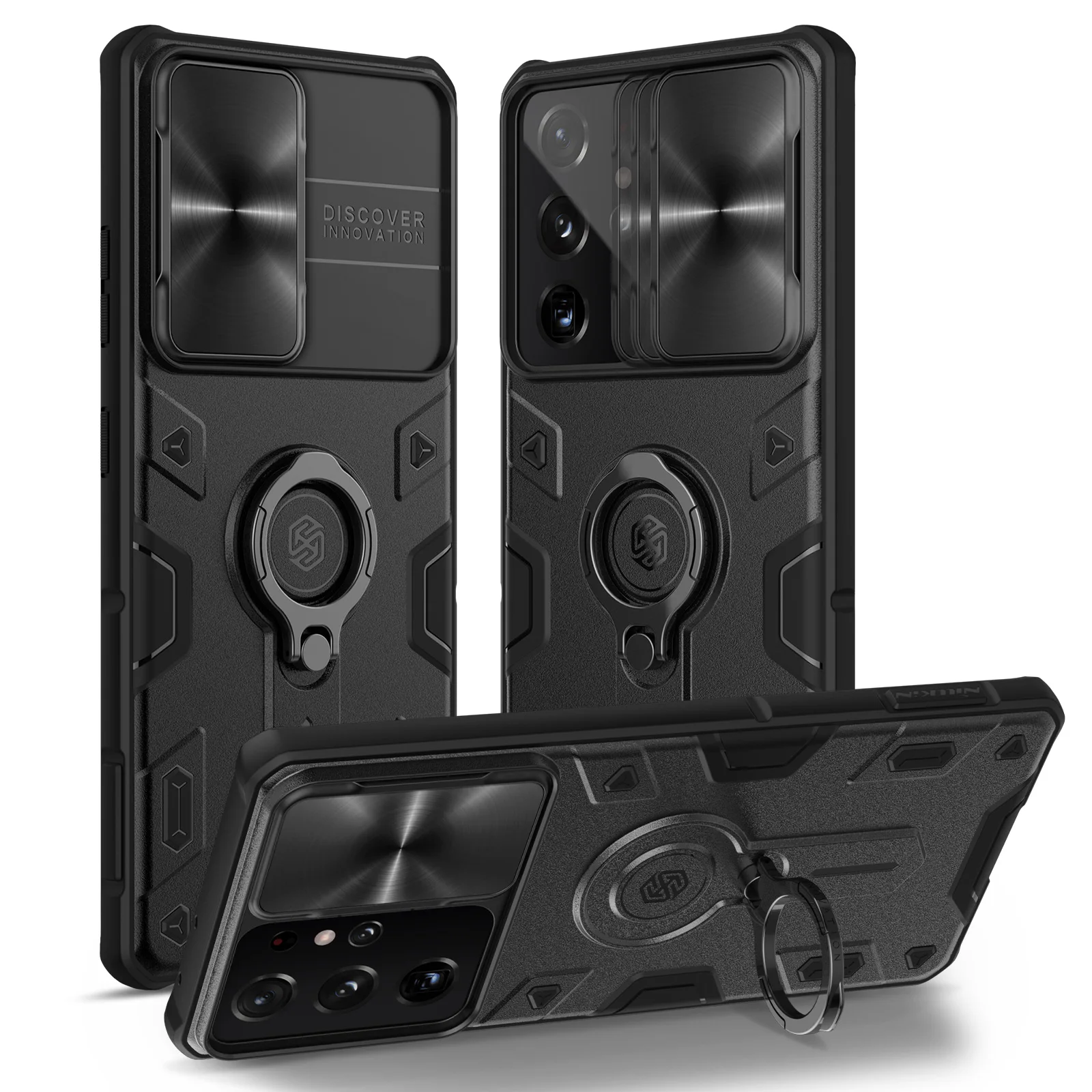 

For Samsung S21 Ultra Case Camera Lens Protection +Ring kickstand For Samsung S21 Plus Camshield Armor Case