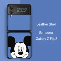 disney mickey minnie luxury leather phone case for samsung galaxy z flip 3 hard pc for z flip 1 2 shockproof back cover fundas