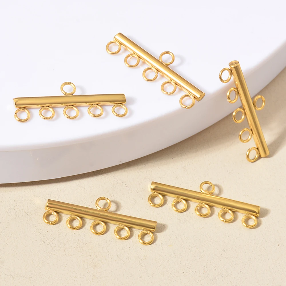 10pcs Stainless Steel Gold Layer Necklace Bracelet Clasp Bails 5 Loops Drop Earrings Chains Connectors for DIY Jewelry Making
