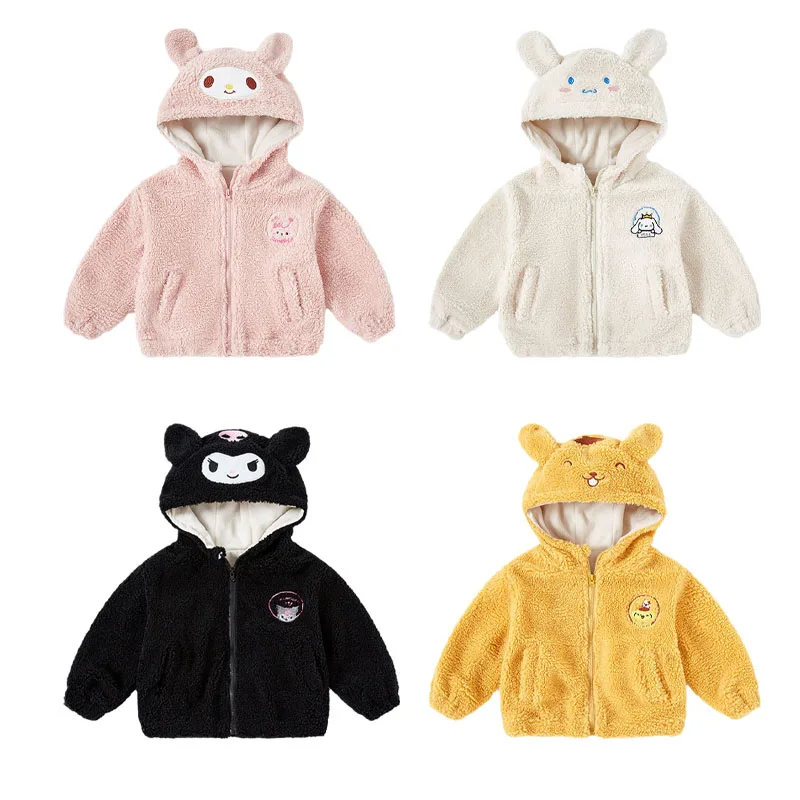 

Kawaii Kuromi My Melody Cinnamoroll Girls' Lamb Wool Coat Winter Anime Sanrioed Fleece Warm Hooded Children's Clothing New