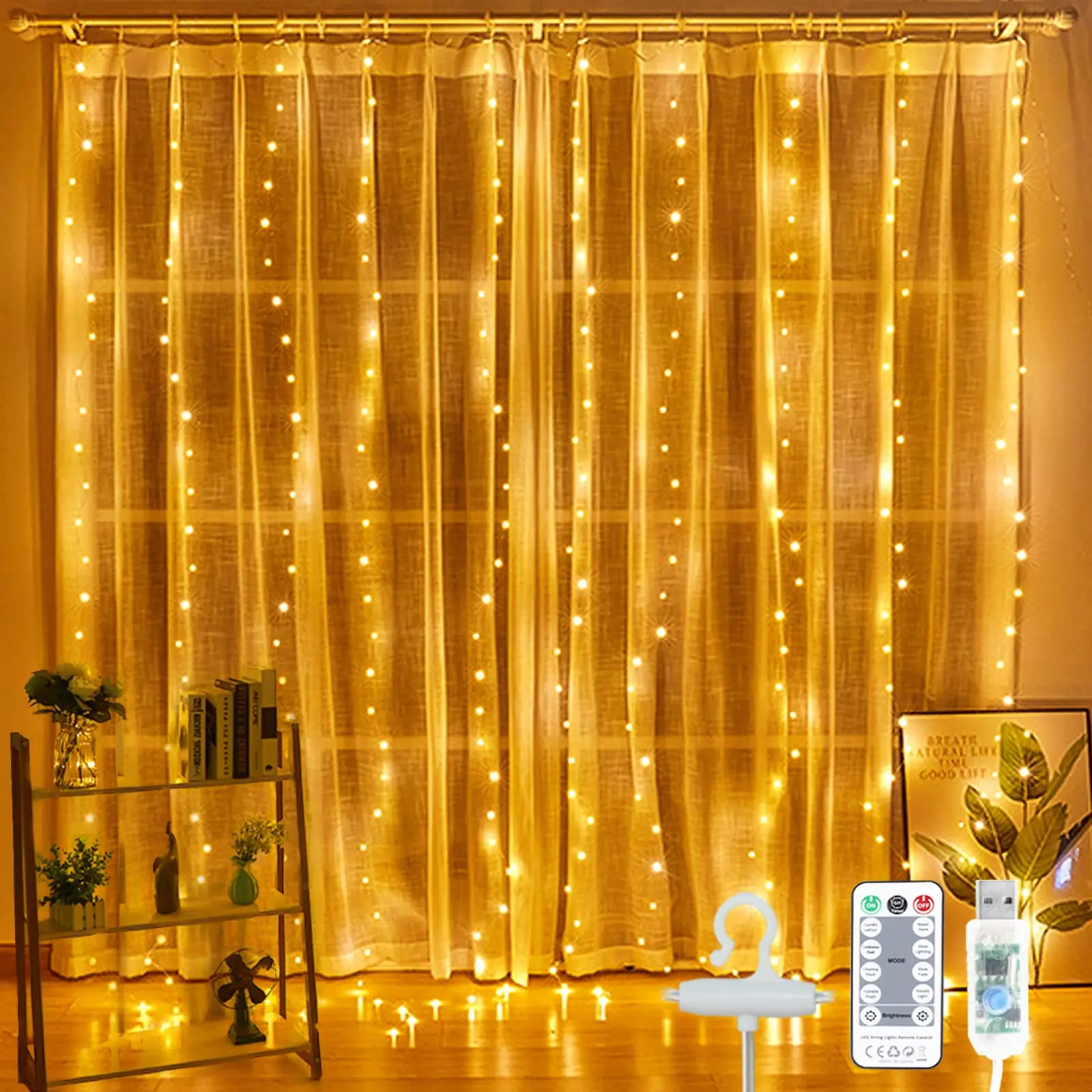 

3M Curtain Light String Garland Christmas Decoration for Home Bedroom Lamp Remote Control Fairy Lights Party Holiday DIY Decor