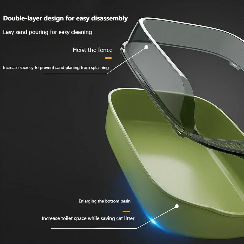 Пластиковый лоток для кошачьего туалета большой емкости с открытым верхом и