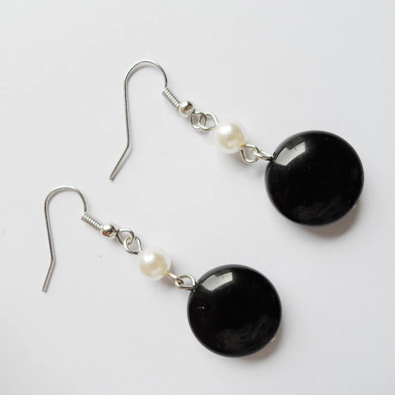 

New Women Oval Black Beads Acrylic Pendant Hoop Earrings 귀걸이Ethnic Pendientes Mujer серьги Aretes Beautiful Sliver Plated