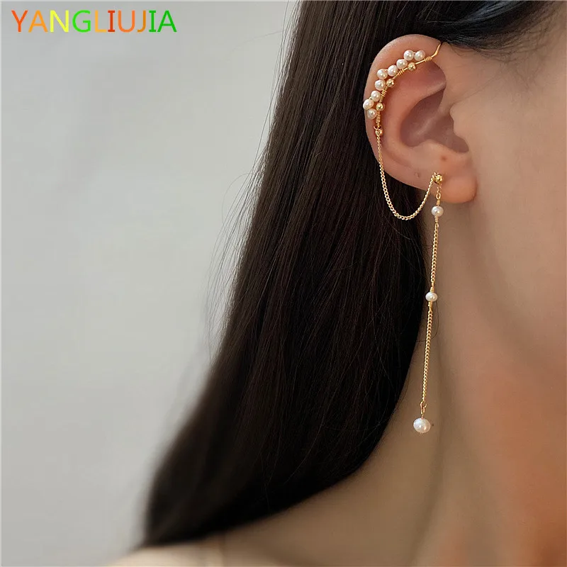 

Metal Freshwater Pearl Tassel Ear Bone Earring Fashionable Sweet Elegant Long Earrings Women Wedding Party Jewelry 2022
