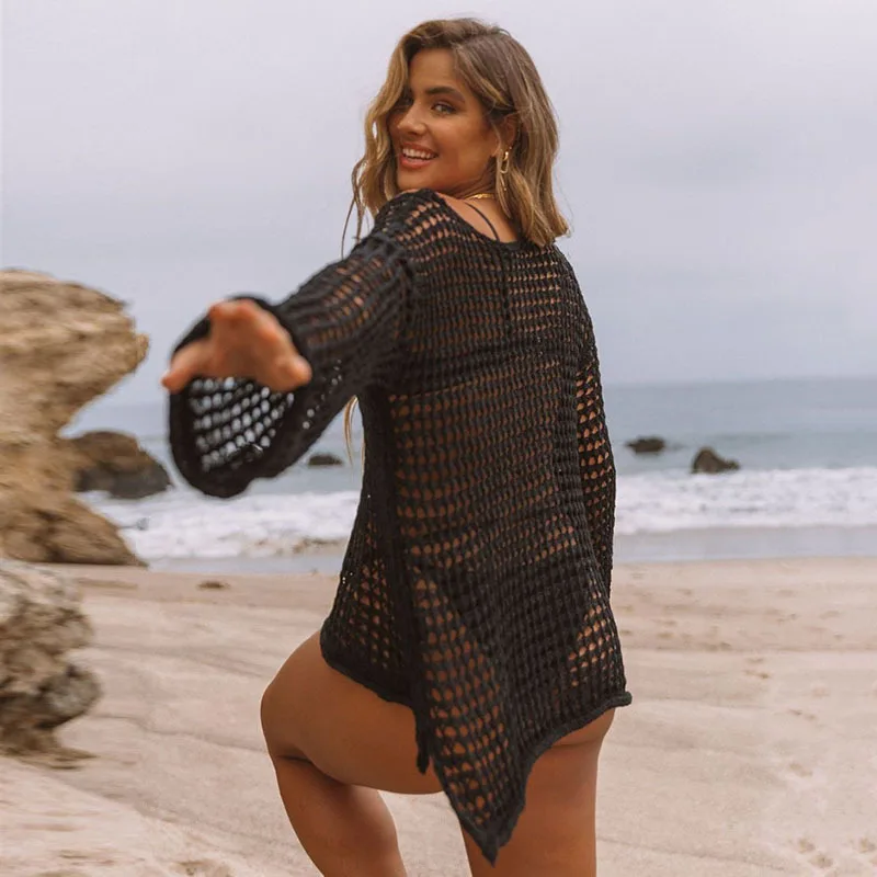 2022 летние модные женские ажурные накидки пикантные Прозрачные топы с длинным