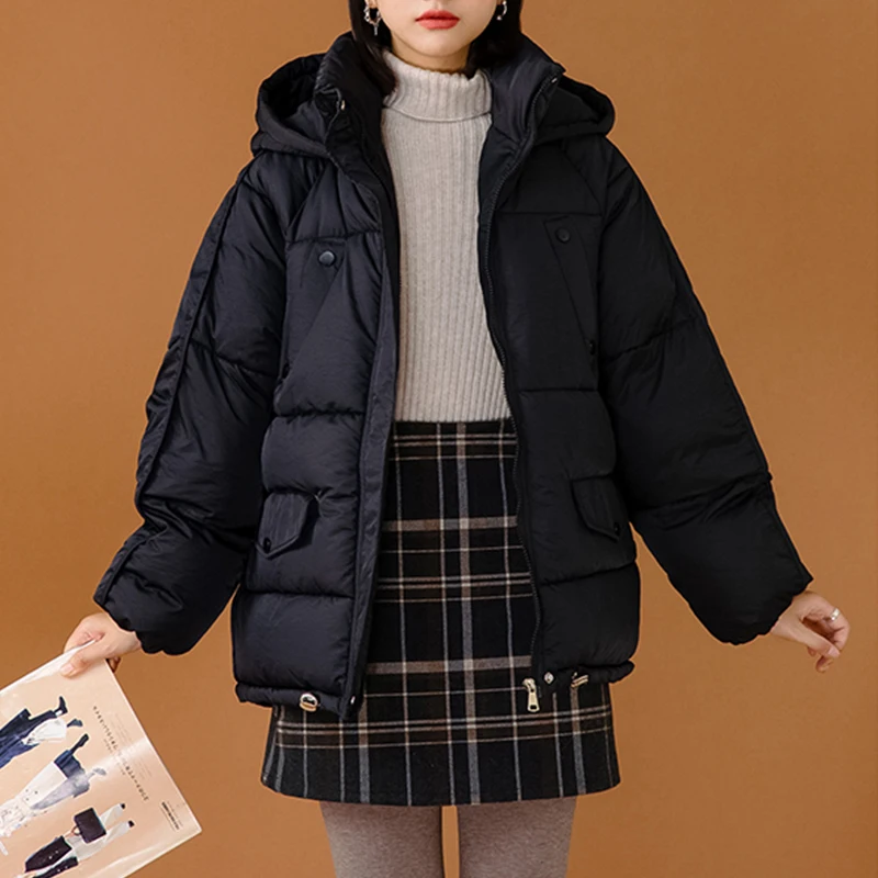 Women Casual Loose Solid Winter Hooded Thick Jacket Female Fresh College Style Coat Warm Parkas Teen Girls Overcoat Harajuku