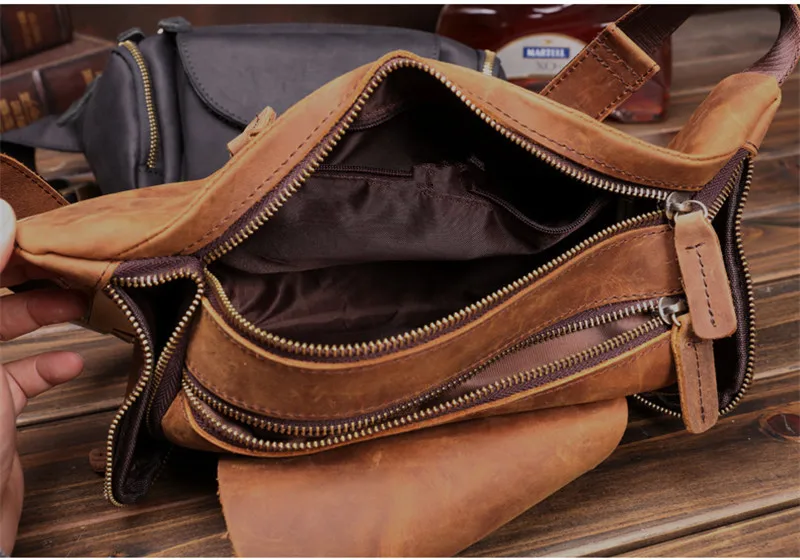 Retro fashion designer natural crazy horse cowhide men's diagonal bag summer outdoor sports youth genuine leather chest bag