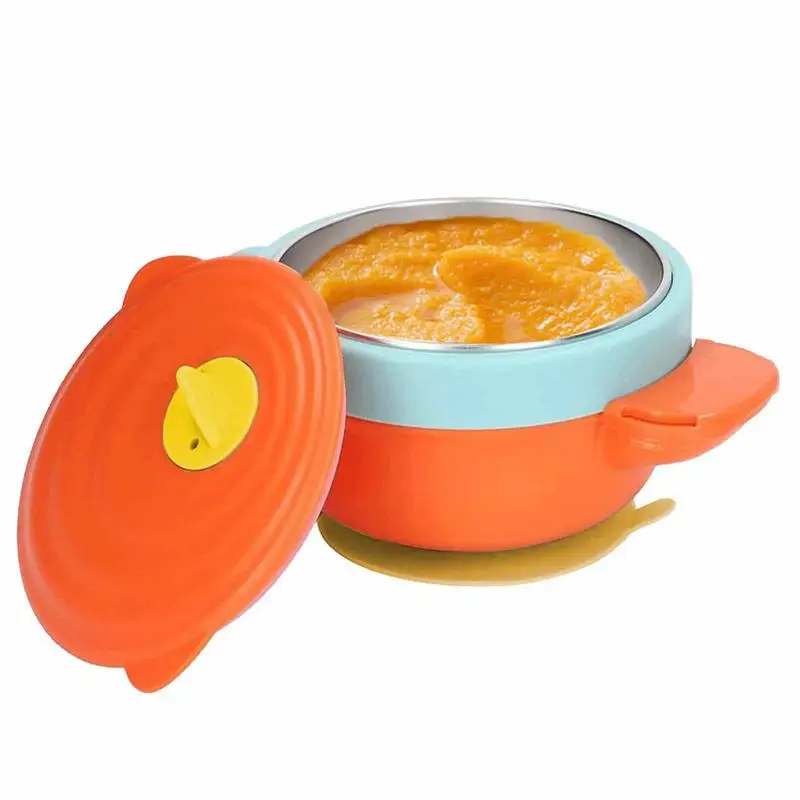 

Suction Bowls For Baby Non-slip Baby Food Bowls With Lid Multifunctional Stainless Steel Bowl With Water Filling Design To Keep