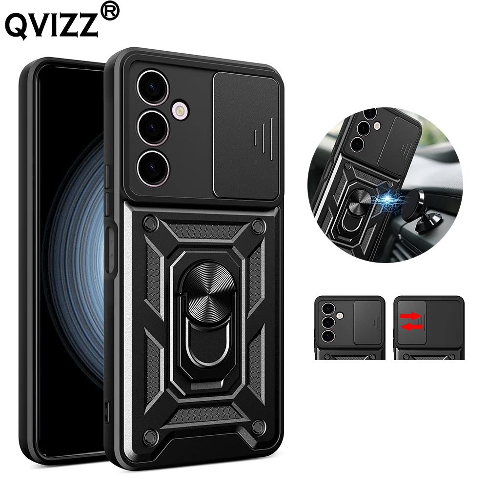 

Slide Camera Case for Samsung Galaxy A24 4G Luxury Car Magnetic Ring Holder Soft Edges Hard Shockproof Phone Cover SamsungA24 4G
