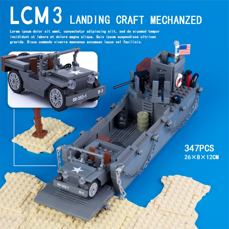 Конструктор MOC WW2 в стиле милитари США, военный корабль с посадкой, лсм3, набор строительных блоков, бронированный автомобиль, военно-морской перевозчик, игрушки для мальчиков, подарок
