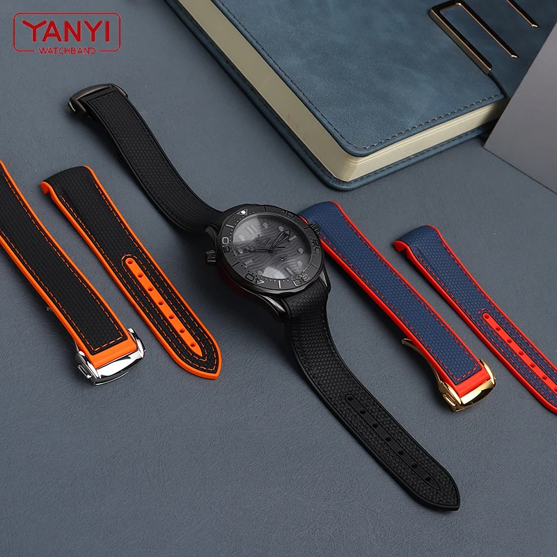 Фото Ремешок резиновый для часов omega Watch band, Силиконовый складной браслет с застежкой и изогнутым концом, 19 мм 20 мм 21 мм 22 мм №5