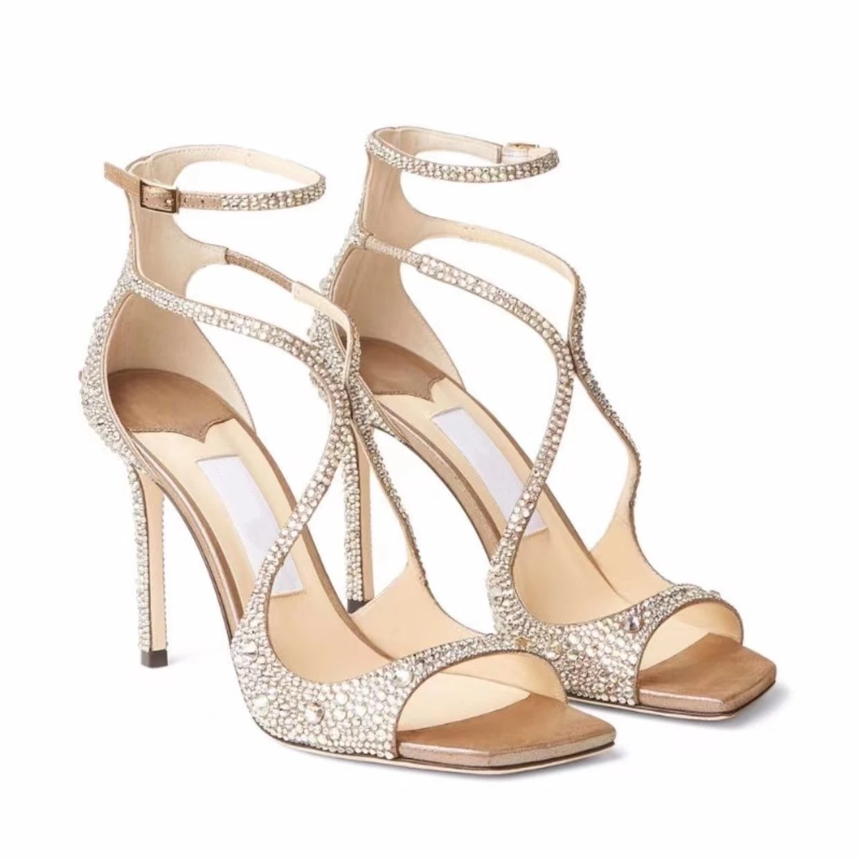 

fashion Azia Square-Toe Sandals SILVER HEELED metallic leather ankle distinctive cut-outs open toe buckle ankle strap high heels