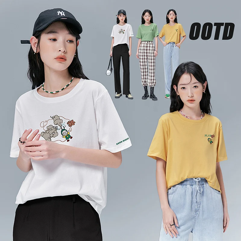 Женская футболка с коротким рукавом и круглым вырезом из чистого хлопка - купить