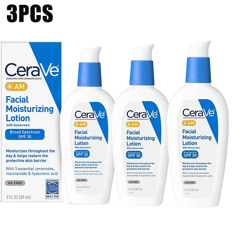 

3PCS CeraVe Moisturizing Facial Lotion AM PM Day Night Lotion With SPF30 Repair Sensitive Skin Nicotinamide Ceramide Cream 89ml