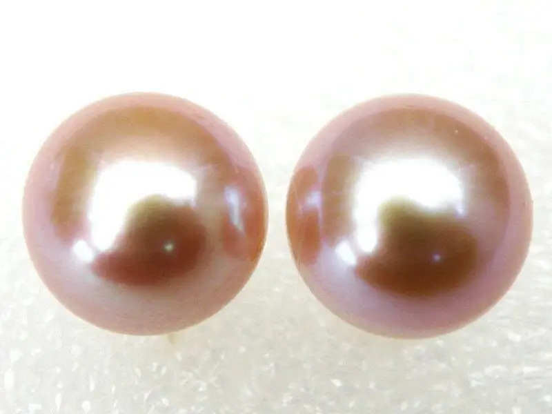 

HOT Perfect AAA+ 12-13mm PINK South Sea Pearl yellow 14 Gold Earrings STUD