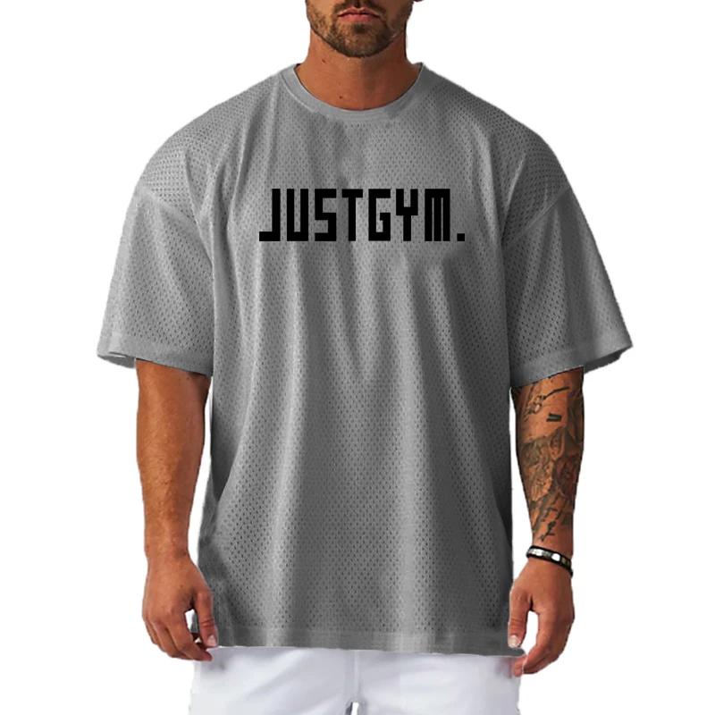 

Summer Men's New Arrival Trend Mesh Quickly-dry Bodybuilding Fitness Breathable Loose Printing Sports T-shirt M-2XL Large Size