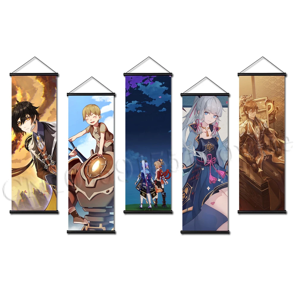 

Настенная картина с изображением игры Genshin Impact, Картина на холсте Zhongli, модульные картины, плакат, Висячие свитки, украшение для дома, гостино...