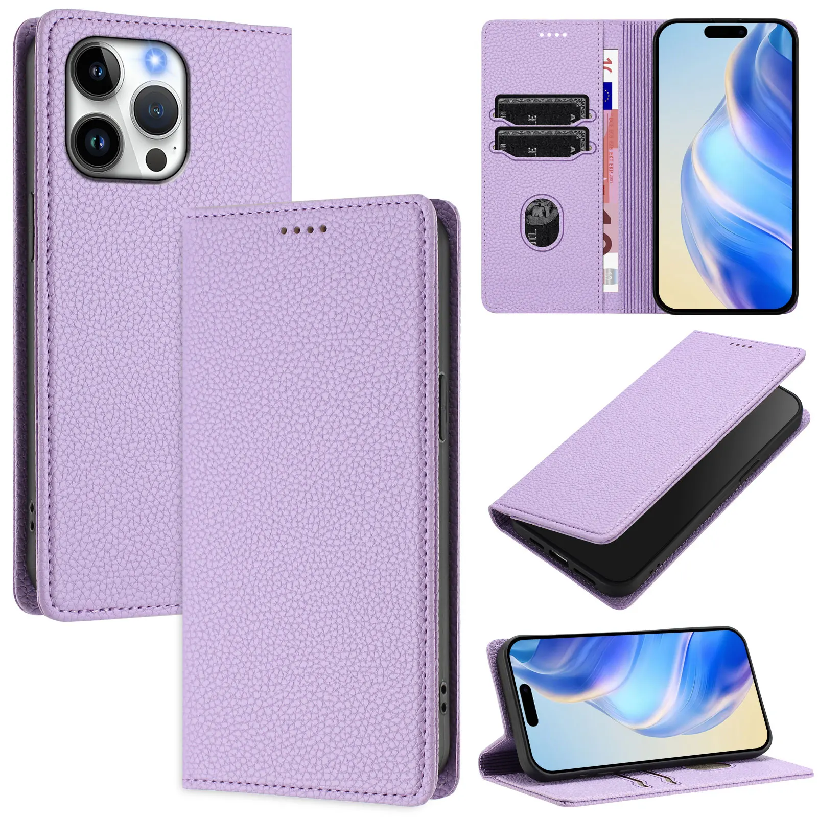 Фото Кожаный чехол-флип с текстурой личи для Redmi Note 11 Pro Plus 11R 11E 11S 10 10T 9 8 7, магнитный чехол для телефона с 2 слотами для карт №1
