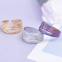 5pc fashion 2022 women luxury gold color stripe rings adjustable anxiety stainless steel charm knuckle finger ring jewelry gifts