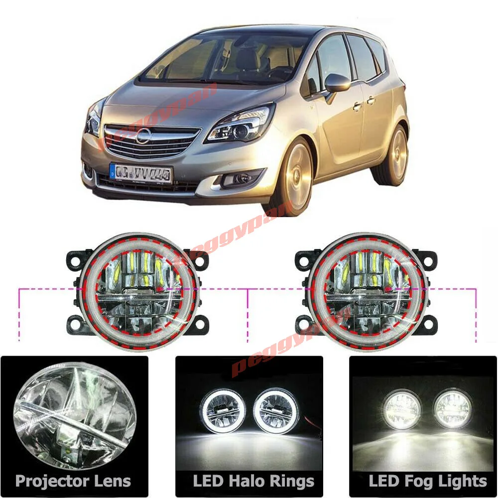 New LED Fog Light Kit Angel Eye Rings HD Glass Lens DRL Daytime Running Lamp Fit For Opel Meriva A 2006-2010