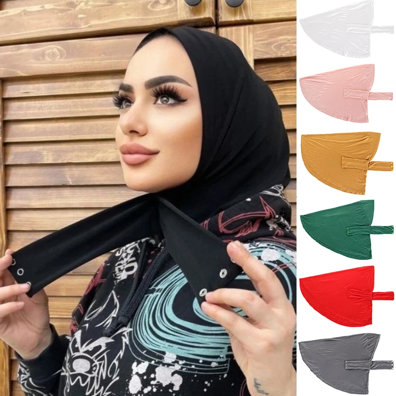 

Beach New Islam Women Ready to Wear Snap Fastener Hijab Muslim Full Cover Head Wraps Scarf Buttons Turban Caps Turbante Mujer