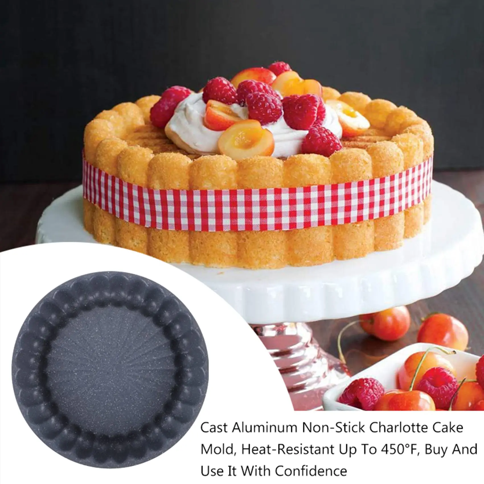 

Форма для торта Charlotte, 4-слойное антипригарное покрытие, форма для торта из литого алюминия Charlotte, быстросъемная жаростойкая посуда, 11 дюймов B