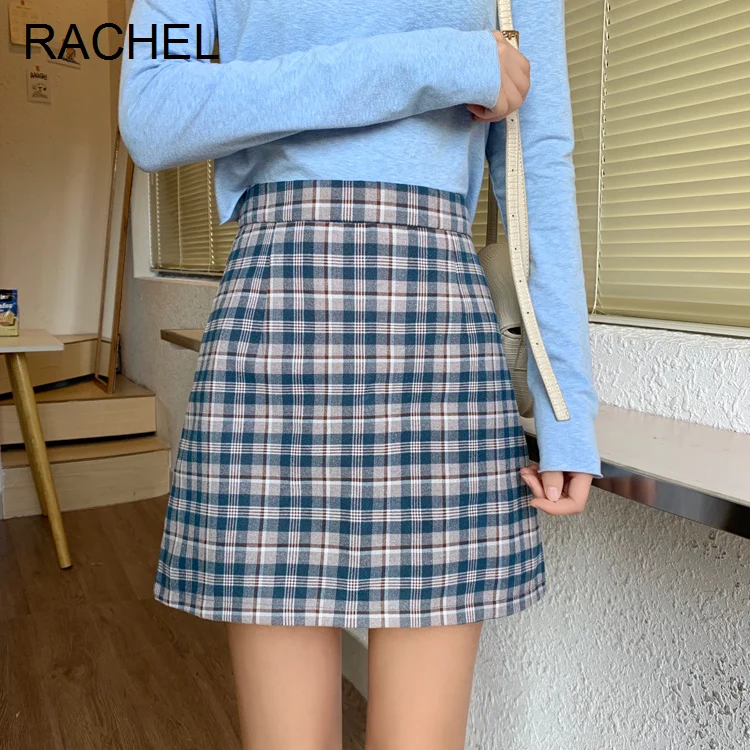 

Короткая юбка в клетку для женщин, новинка осень-зима 2021, юбка с высокой талией в Корейском стиле