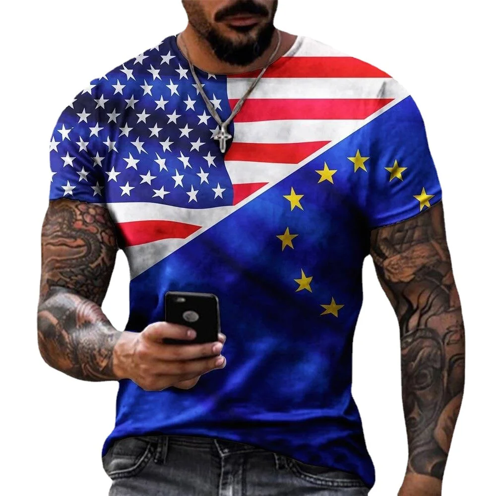 Unisex Casual 3D Printed Tshirt V-neck Short Sleeve Plus Size T-shirt National Flag Printed Men Tops Cool Fashion Streetwear