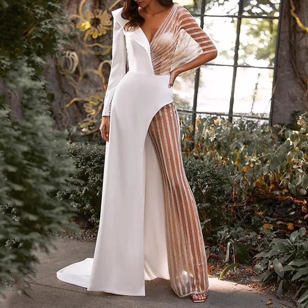 

Дизайнерский соблазнительный комбинезон, наряды для вечерние и клубов, Официальный цельный комбинезон, женский модный сетчатый прозрачный...