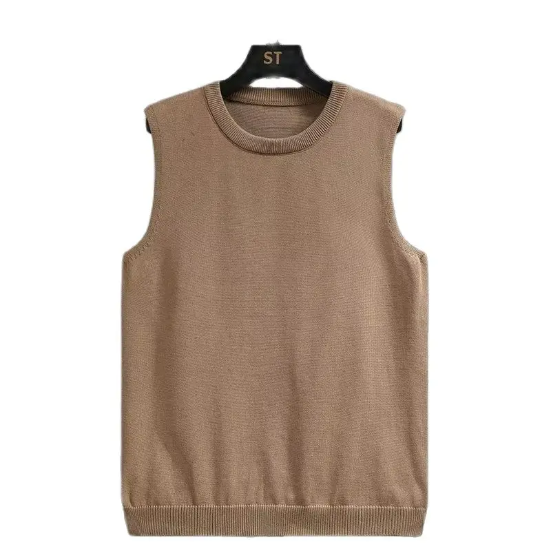 

Прямой мужской Молодежный пуловер с круглым вырезом, однотонный зимний свитер без рукавов, повседневный вязаный Топ