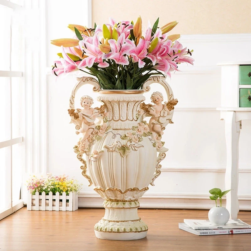 

European Large Floor Resin Luxury Vase Home Livingroom Ornaments Crafts Lobby Store Fake Flower Arrangement Adornment Decoration