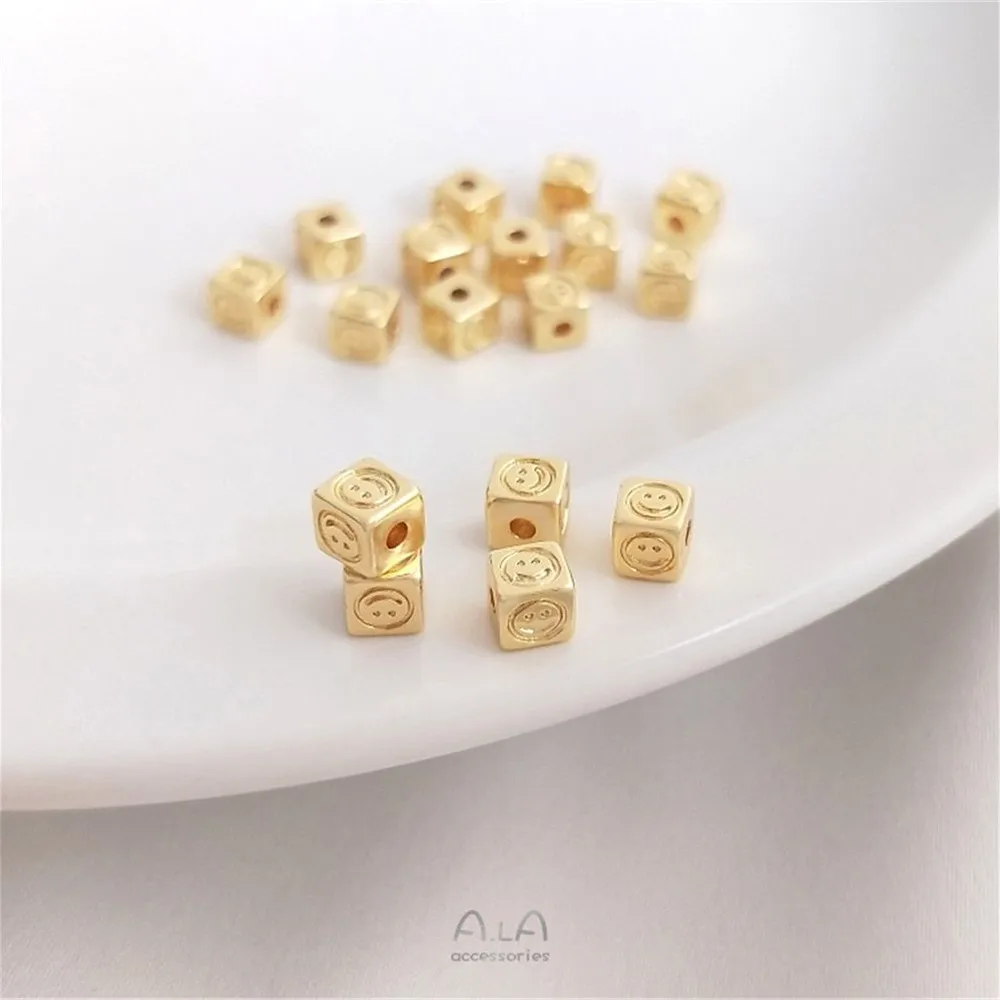 

Square bead 14K gold smiley face square bead bead handmade DIY string bracelet necklace bead ring