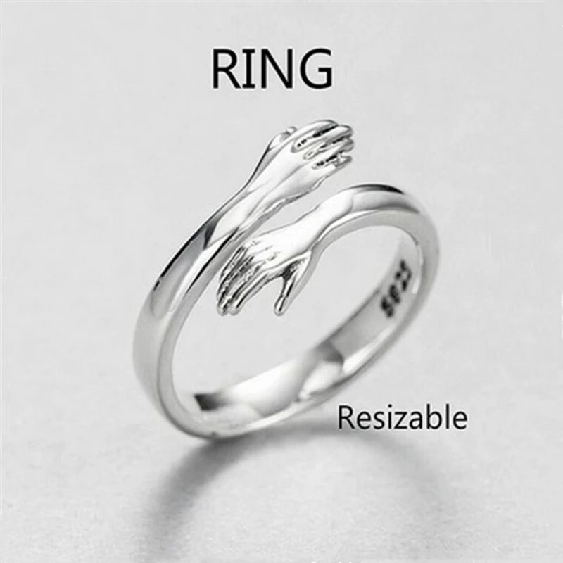 

Fashion Adjustable Sliver Color Rings Hug Lover Couple Romantic Rings Date Anniversaries Jewelry Accessories Statement Ring Gift