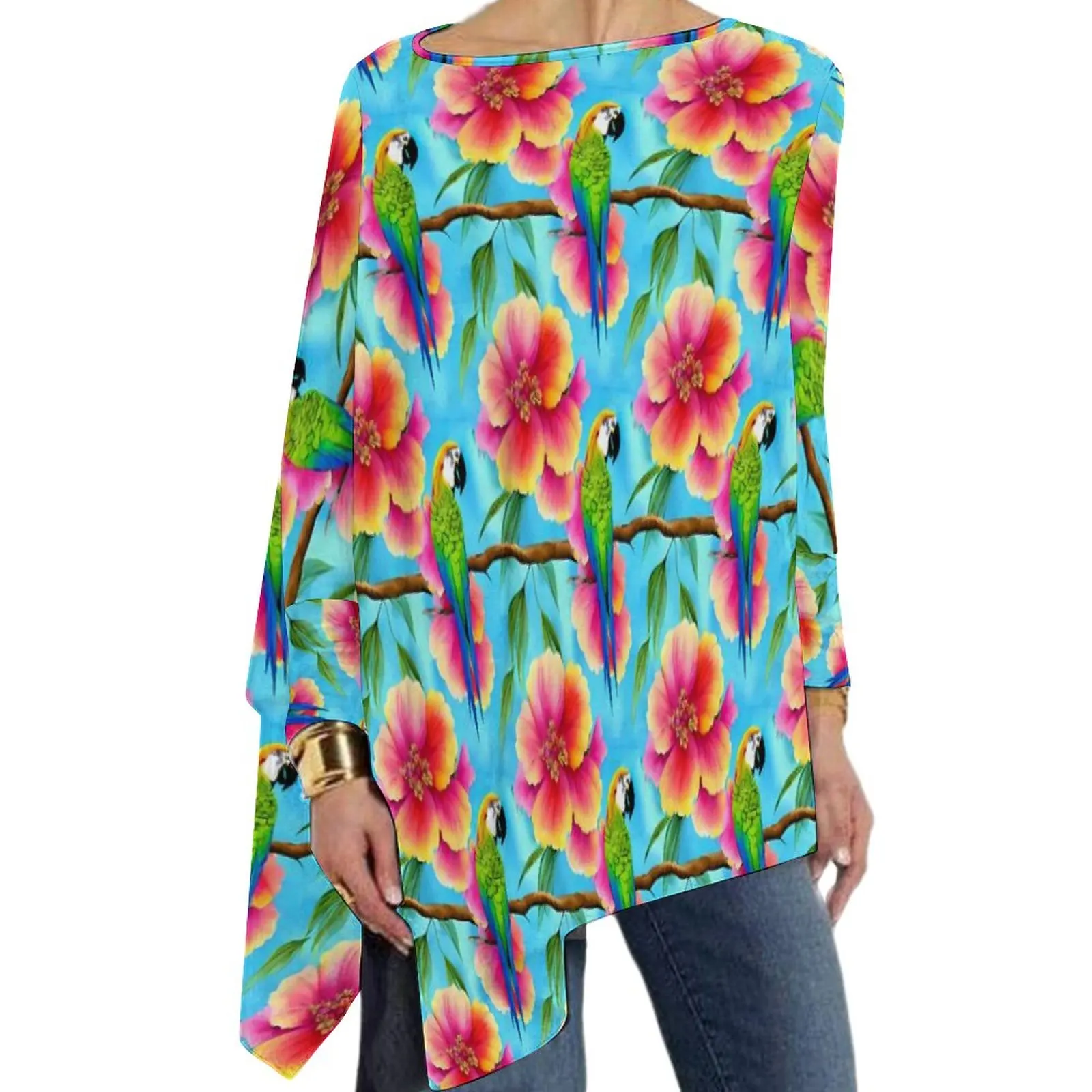 

Tropical Parrot T Shirt Flower Print Y2K Long Sleeve T-Shirts Womens Casual Tshirt Oversized Graphic Clothes