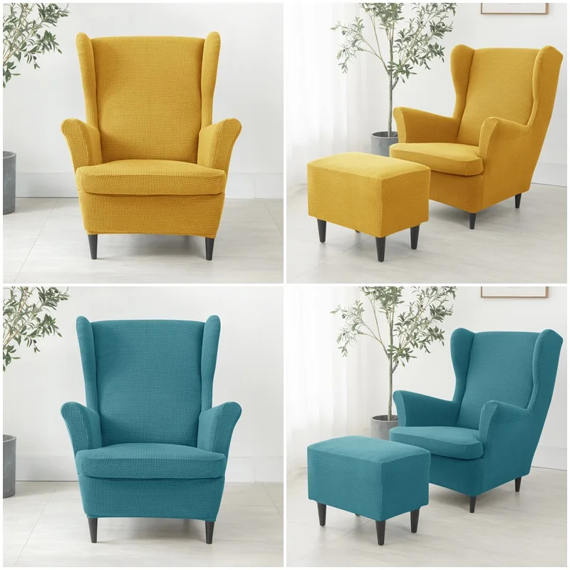 

Wing Chair Cover Polar Fleece Stretch Wingback Sofa Covers Elastic Spandex Armchair Cover with Cushion Cover Furniture Protector