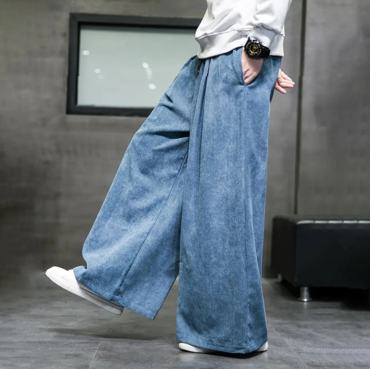 

Японские штаны Мужские Винтажные свободные широкие мужские вельветовые брюки большого размера, мужские брюки 2023, повседневная одежда, однотонные рандомные
