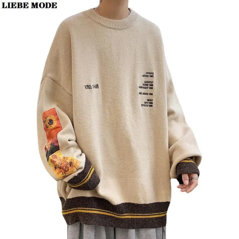 

Пуловер мужской с вышивкой и круглым вырезом, в стиле хип-хоп