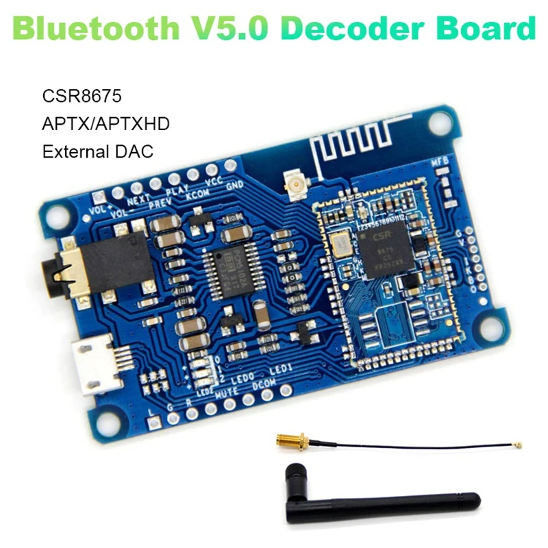 

CSR8675 Bluetooth V5.0 Decoder Board Low Power Consumption Decoder Board Antenna PCM5102A Support APTX/APTX-LL/APTX-HD