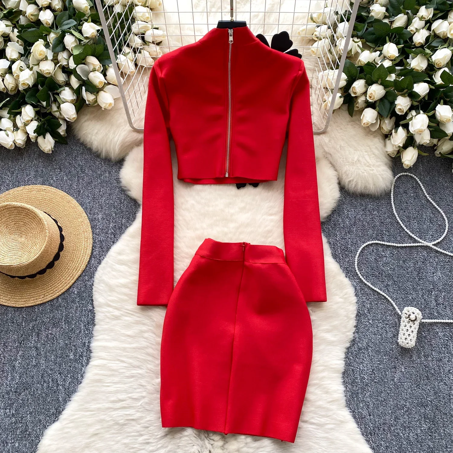 Элегантные комплекты из двух предметов с воротником-стойкой и длинными рукавами