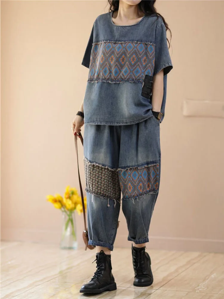 Max LuLu 2023 летние женские роскошные наряды с принтом модные джинсовые комплекты из