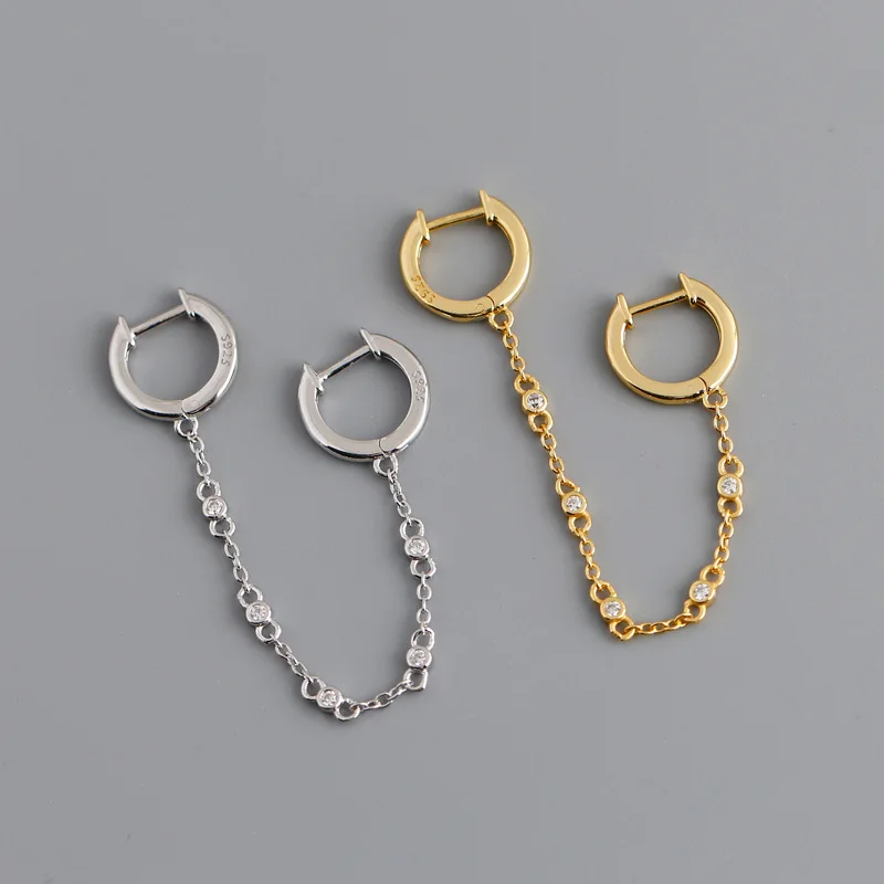 

Real 925 Sterling Silver Double Hoop Tassel Earrings For Women INS Popular Gold Plated Fringe Jewelry For Women And Girls