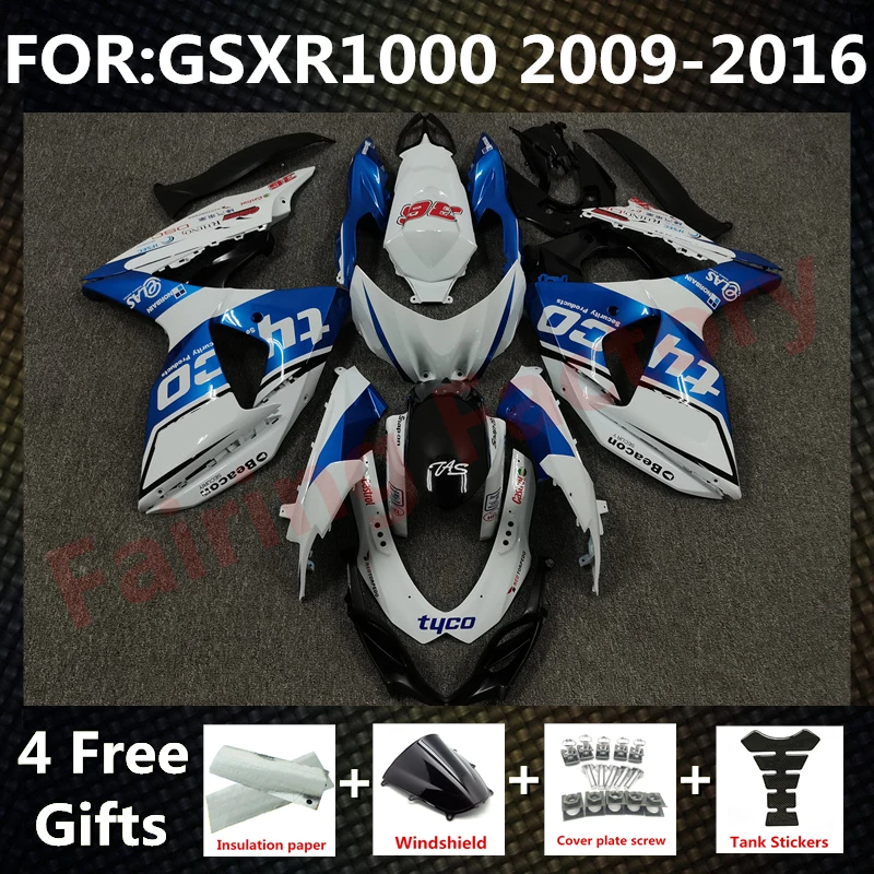 

Комплект обтекателей для мотоцикла, подходит для GSXR1000 GSXR 1000 GSX-R1000 2009 2010 2011 2012 2013 2014 2015 2016 K9, Обтекатели белого и синего цветов
