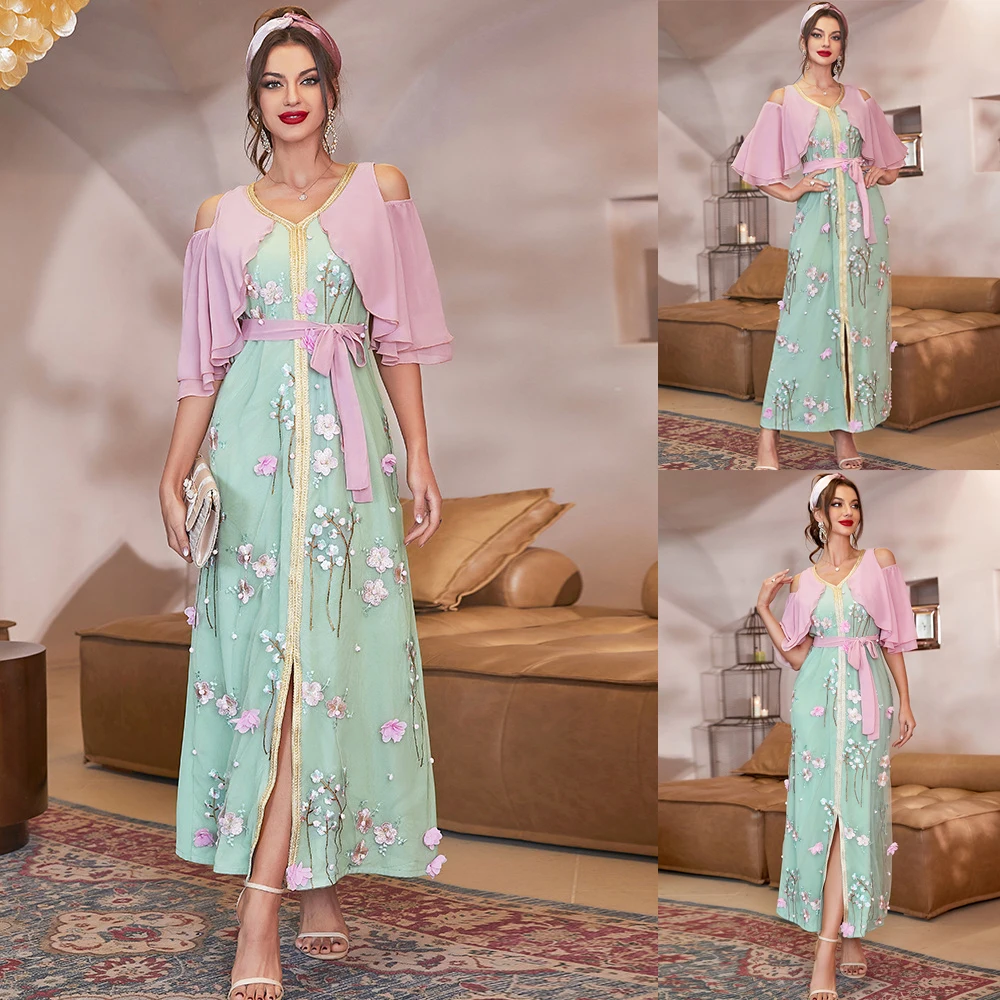 Женское длинное платье с вышивкой, вечернее платье в мусульманвечерние стиле, весна-лето 2022