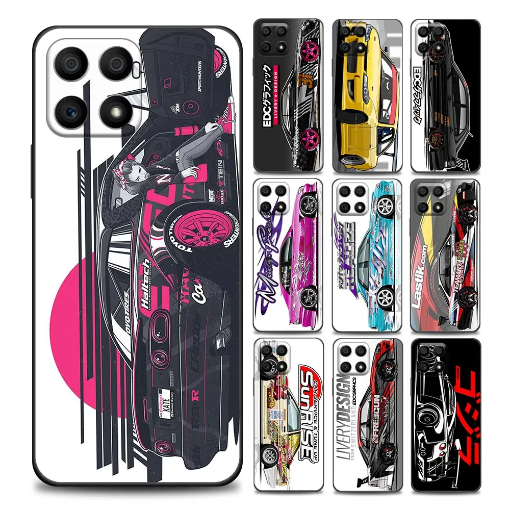 

Japan Tokyo JDM Drift Sports Car Phone Case For Honor 50 30 10 Lite 30i 20 20e 9A 9C 9X Pro 8X Nava 8i 9 Y60 Cover Silicone Case