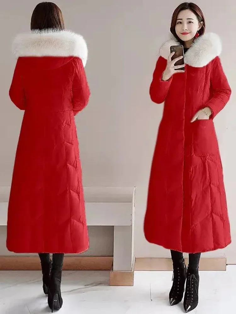 Длинная теплая парка с капюшоном из искусственного меха шикарное зимнее