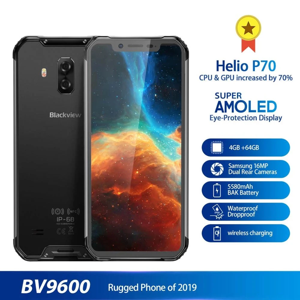 

Blackview BV9600 IP68 Waterproof Smartphone 6.21'' 4GB RAM 64GB ROM AMOLED Helio P70 Octa Core Android 9.0 NFC Mobile Phone